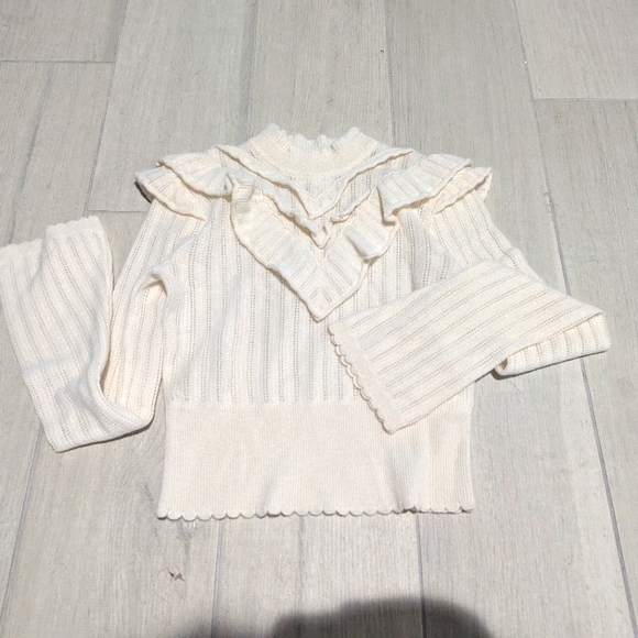 Anthropologie Elegant Cream Ruffled Women's Cashmere Sweater